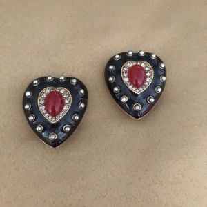 Jay Strongwater heart shaped enamel earrings.